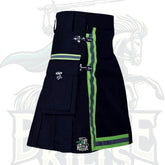 Modern Navy Blue Firefighter Kilt – Handmade Utility Kilt with Reflective Design